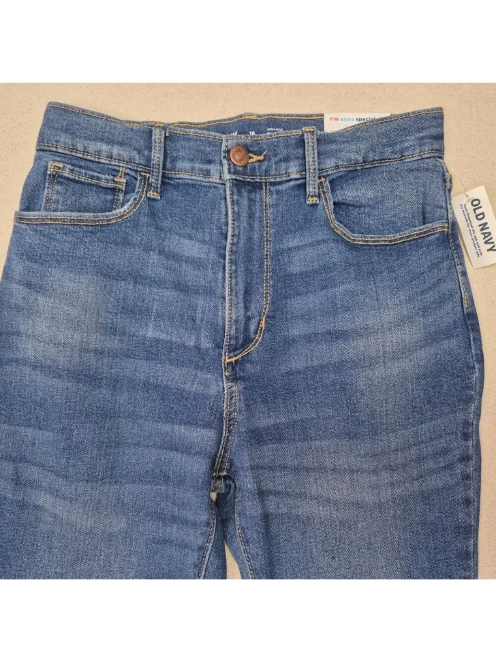 Old Navy Juniors Distressed High Rise Flare Adjustable Blue Jeans Sz 26/28 NWT